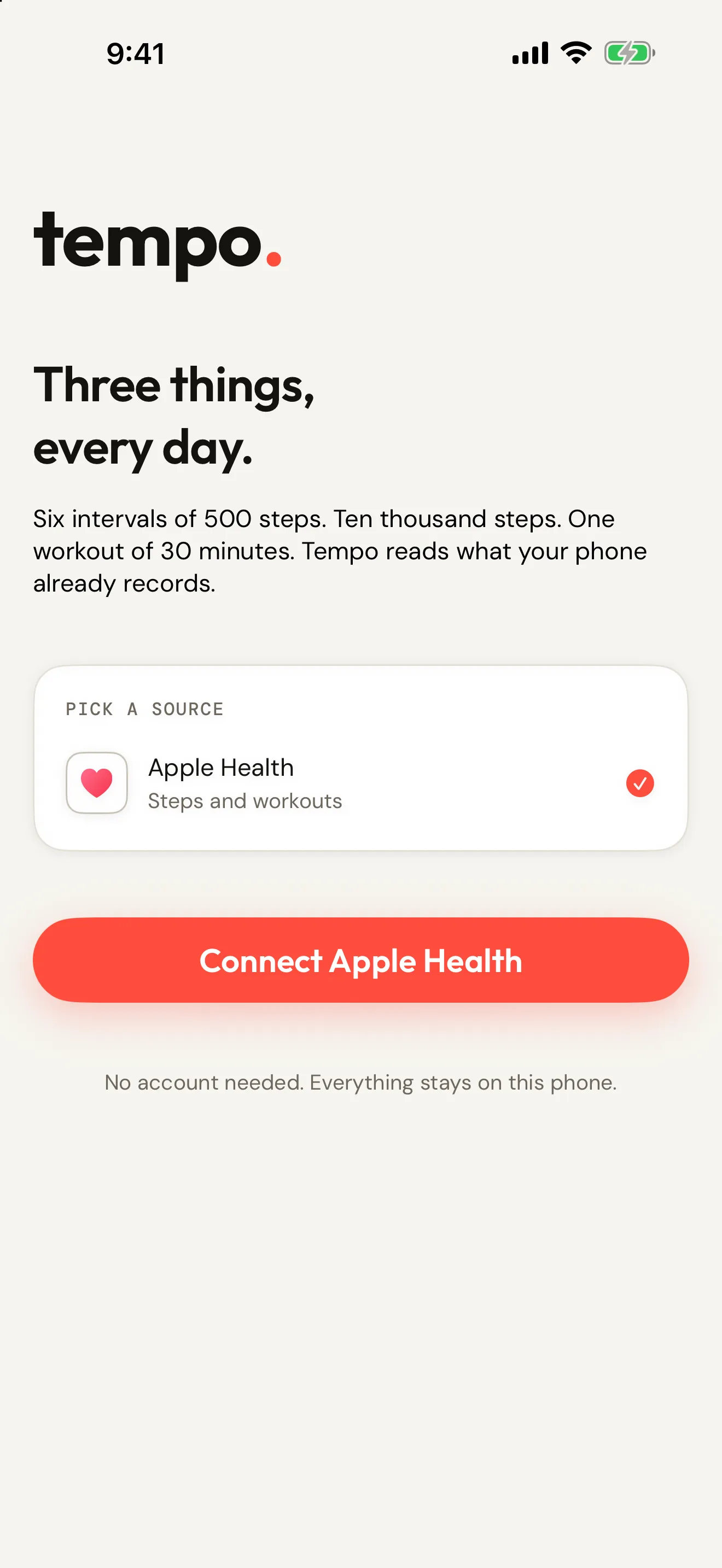 Tempo Connect screen
