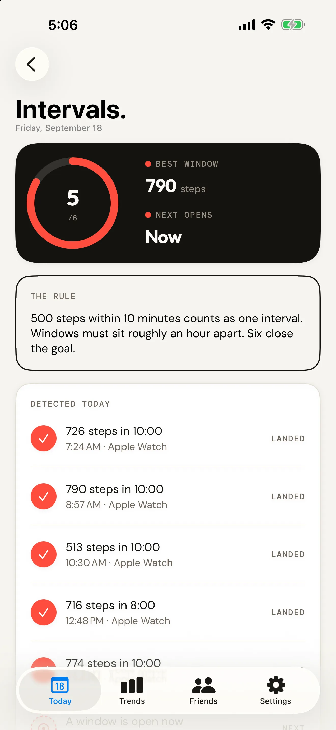 Tempo Intervals screen