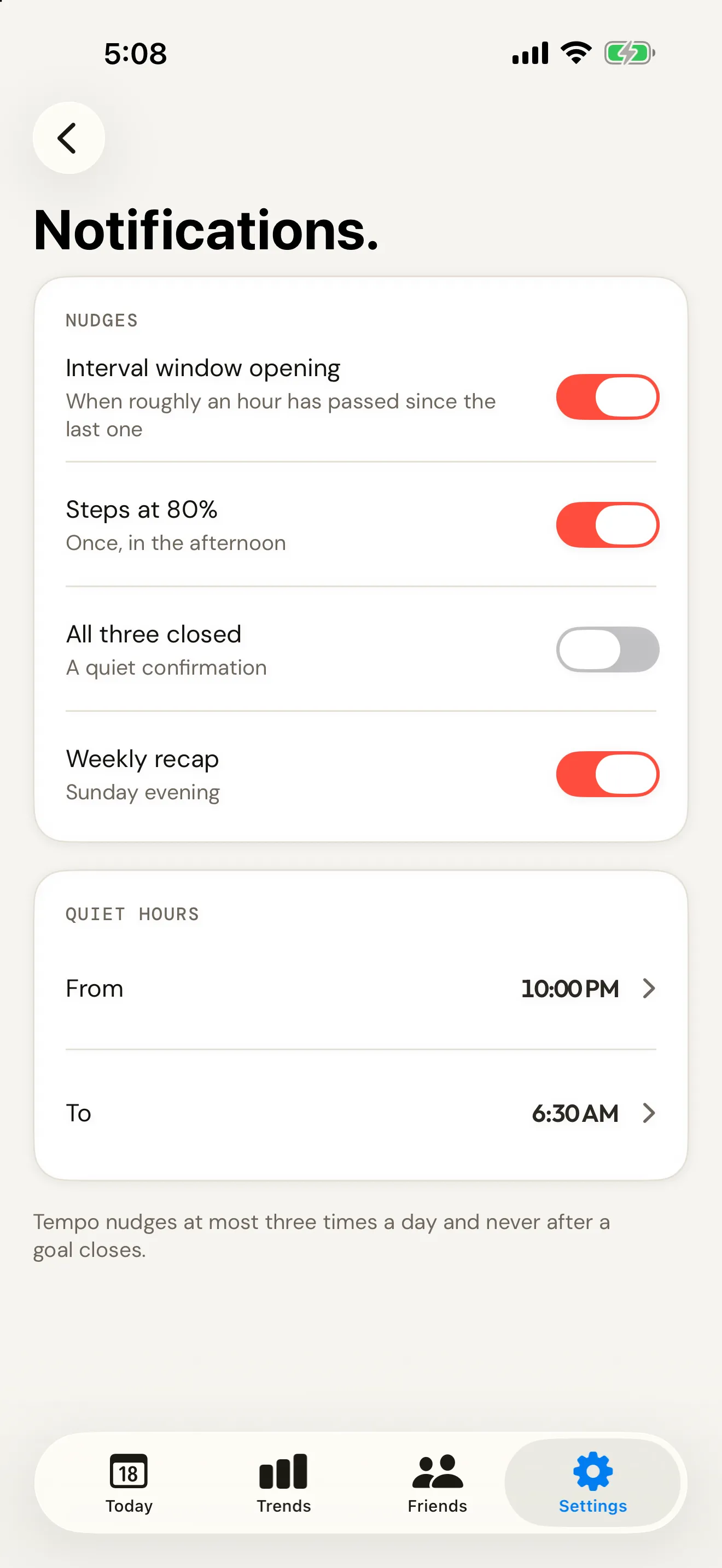 Tempo Notifications screen